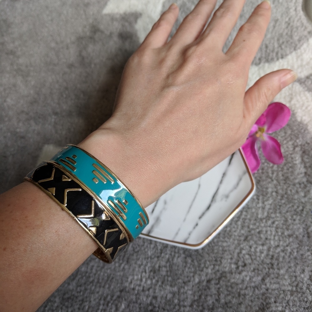 Teal/Black/Gold Tribal Patterned Bangels